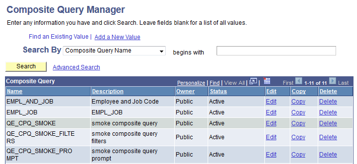 Composite Query Manager search page