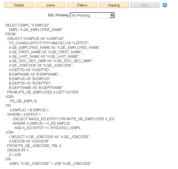 Composite Query Manager page - SQL section