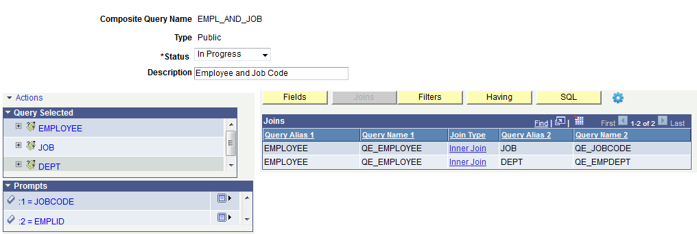 Composite Query Manager page - Joins section