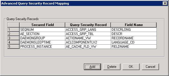 Advanced Query Security Record Mapping dialog box