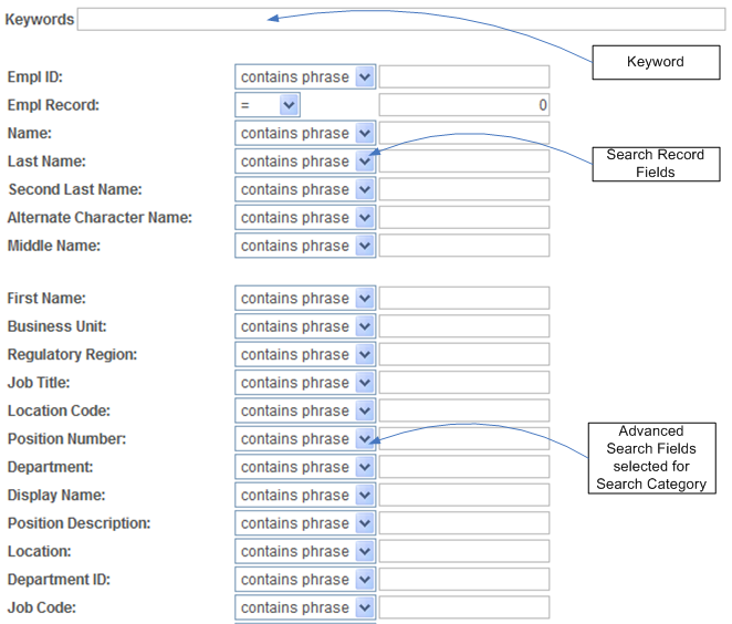 Advanced mode search options