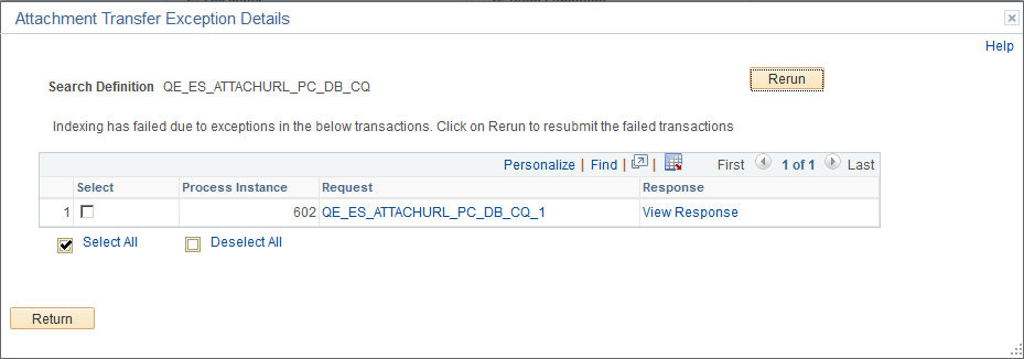 Attachment Transfer Exception Details page