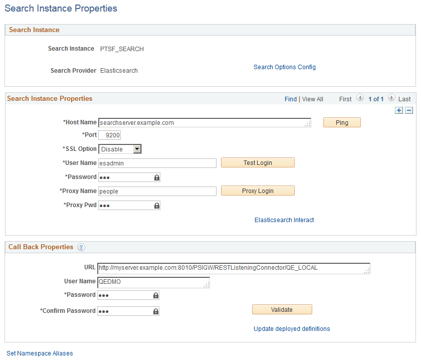 Search Instance Properties page