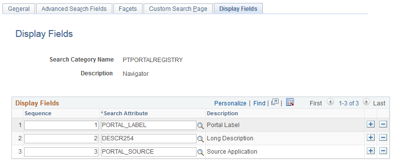 Search Category - Display Fields page