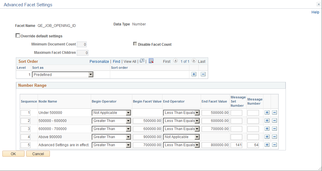 Advanced Facet Settings - Number