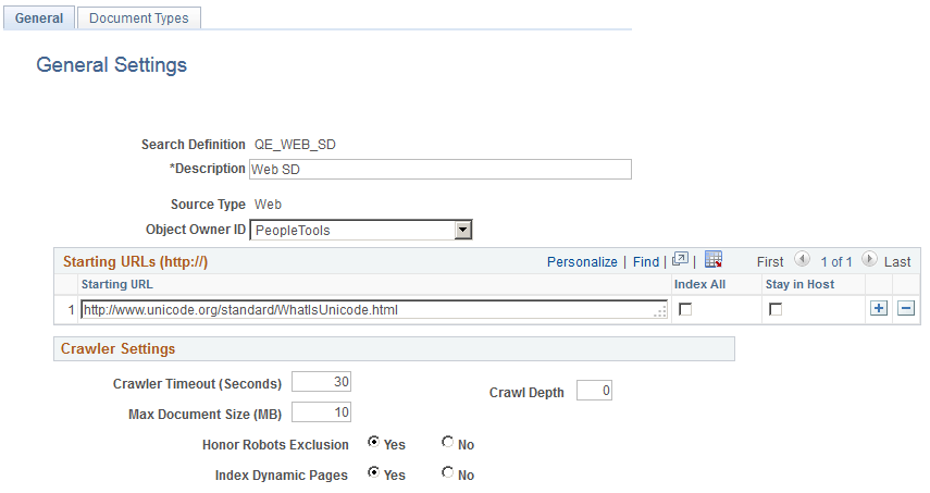 Web Source - General Settings page