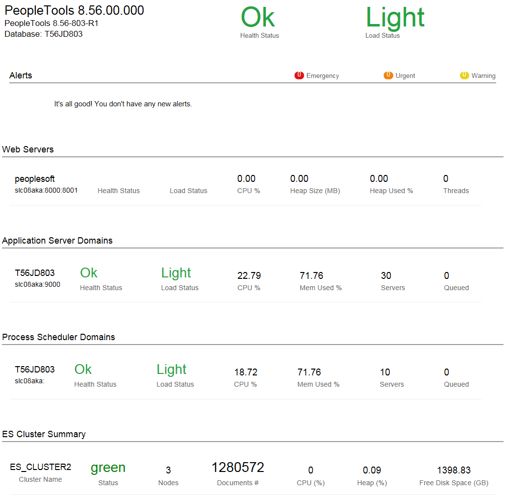 Elasticsearch cluster summary on Application Dashboard