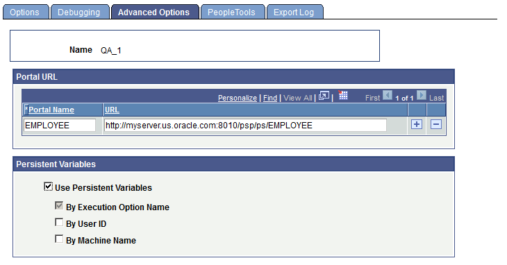 Define Execution Options - Advanced Options page