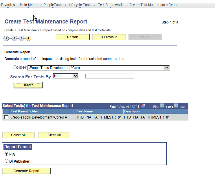 Create Test Maintenance Report Wizard: Step 4 of 4