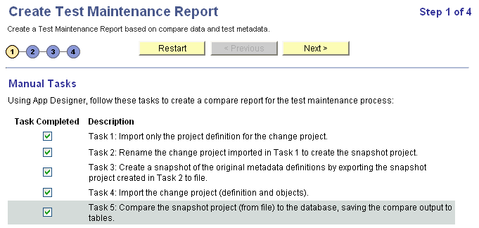 Create Test Maintenance Report Wizard: Step 1 of 4