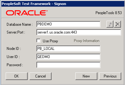 Example of a Completed Environment Signon Dialog Box with Node ID Specified