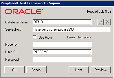 Example of a Completed Environment Signon Dialog Box