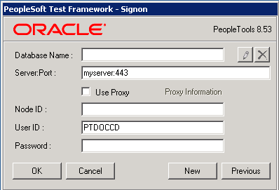 New PeopleSoft Test Framework - Signon Dialog Box
