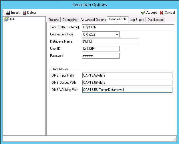 Execution Options dialog box-PeopleTools tab