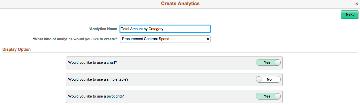 Create Analytics wizard - step 1 - Total Amount by Category