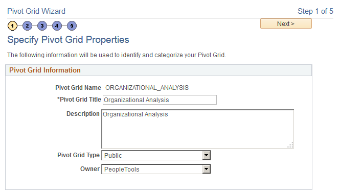 Specify Pivot Grid Properties page - Organizational Analysis
