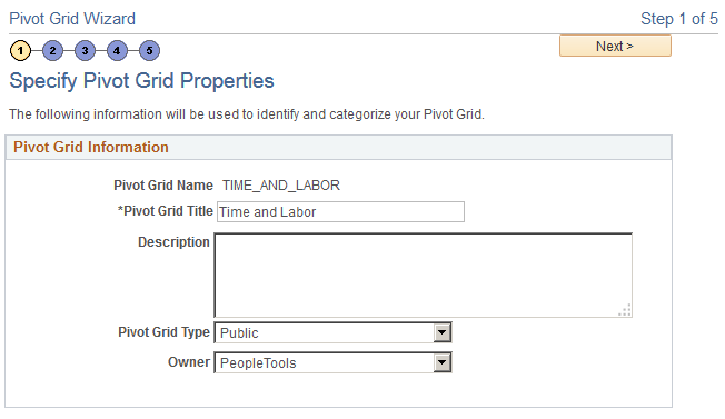 Specify Pivot Grid Properties page, Time and Labor model