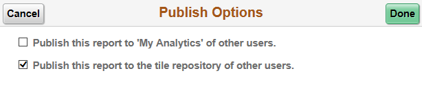 Publish Options window