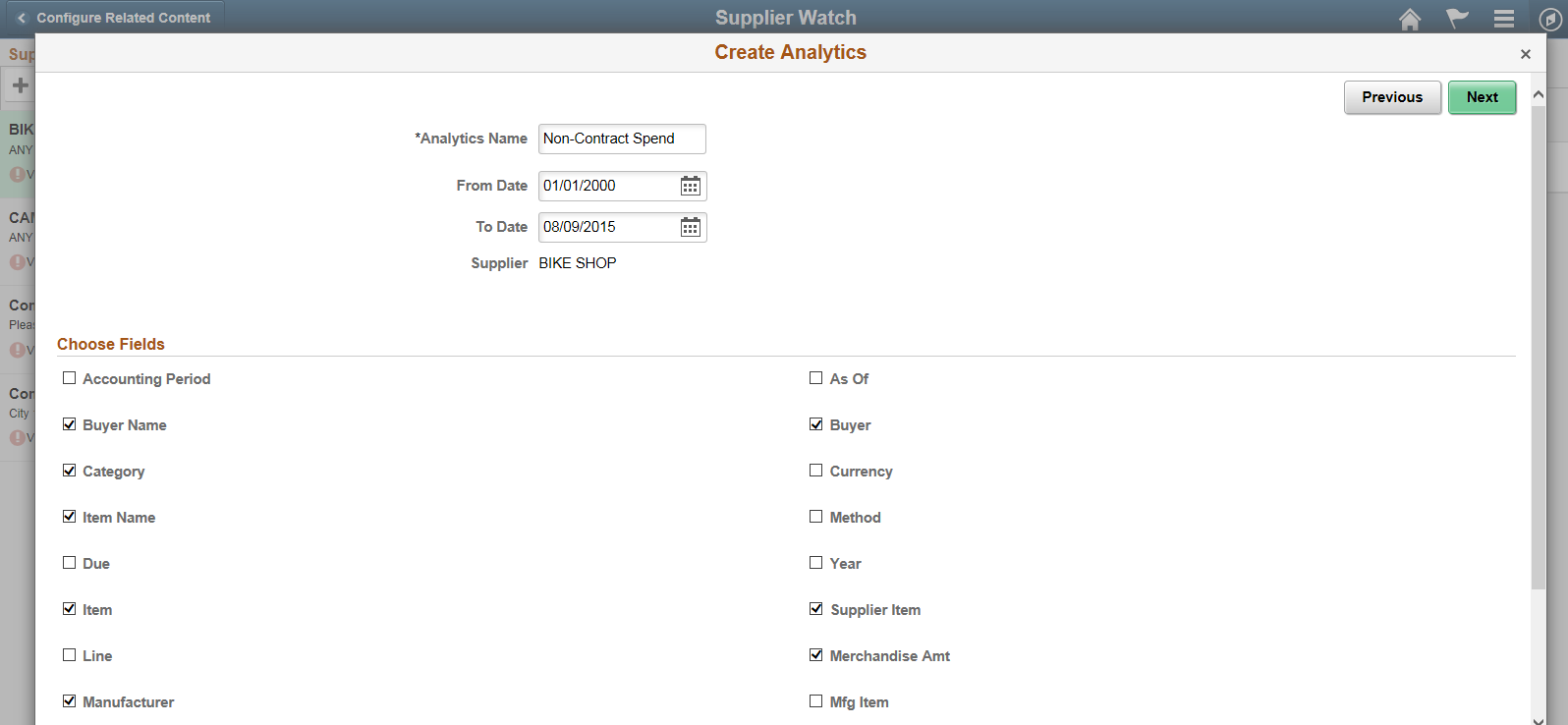 Create Analytics Wizard - Step 2