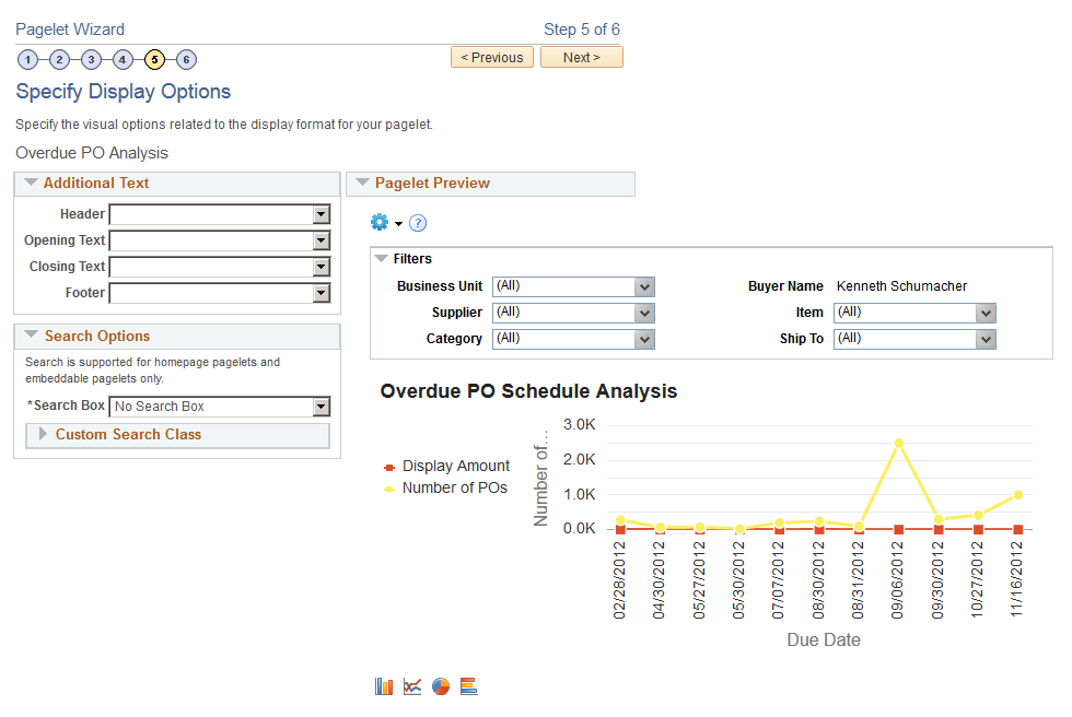 Specify Display Options page