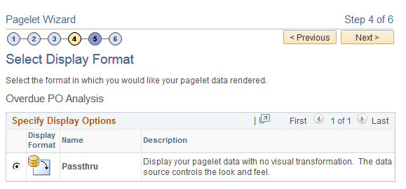 Select Display Format page