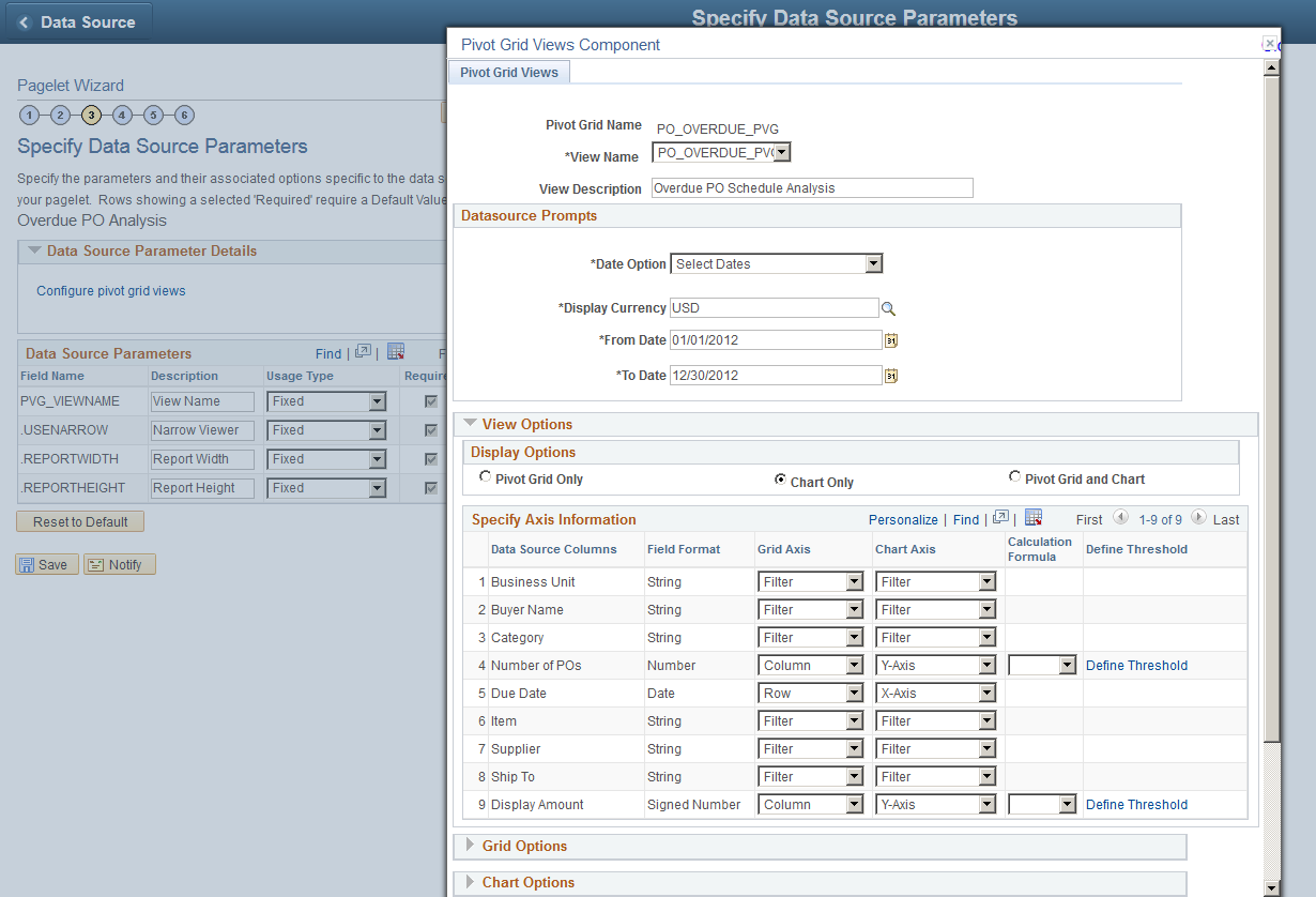 Pivot Grid Views Component dialog box