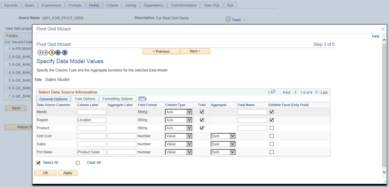 Specify Data Model Values page