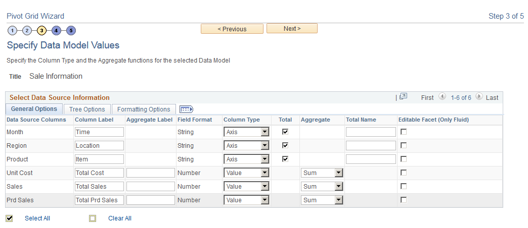 Specify Data Model Values page
