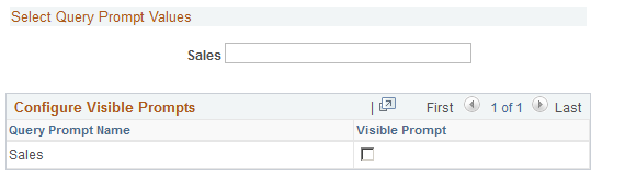 Specify Data Model Values page - Select Query Prompt Values section