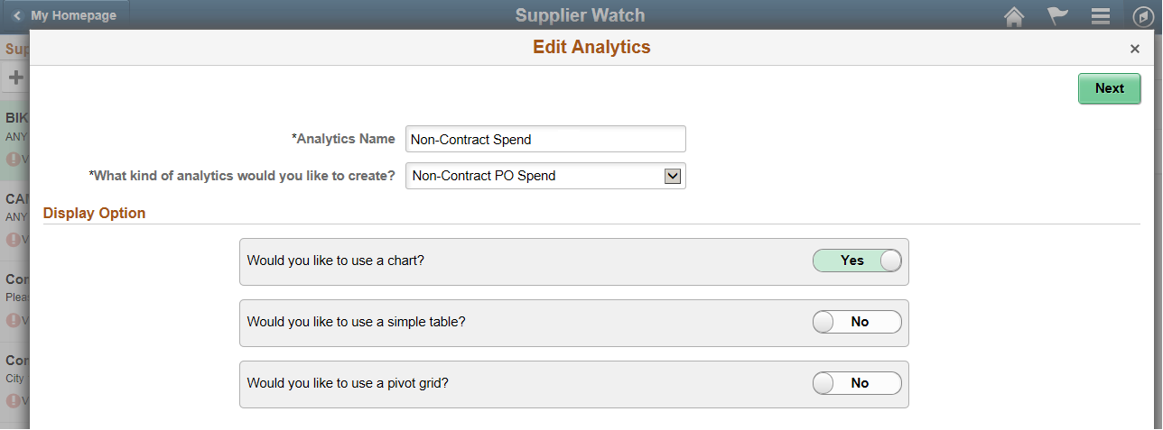 Edit Analytics wizard - step 1