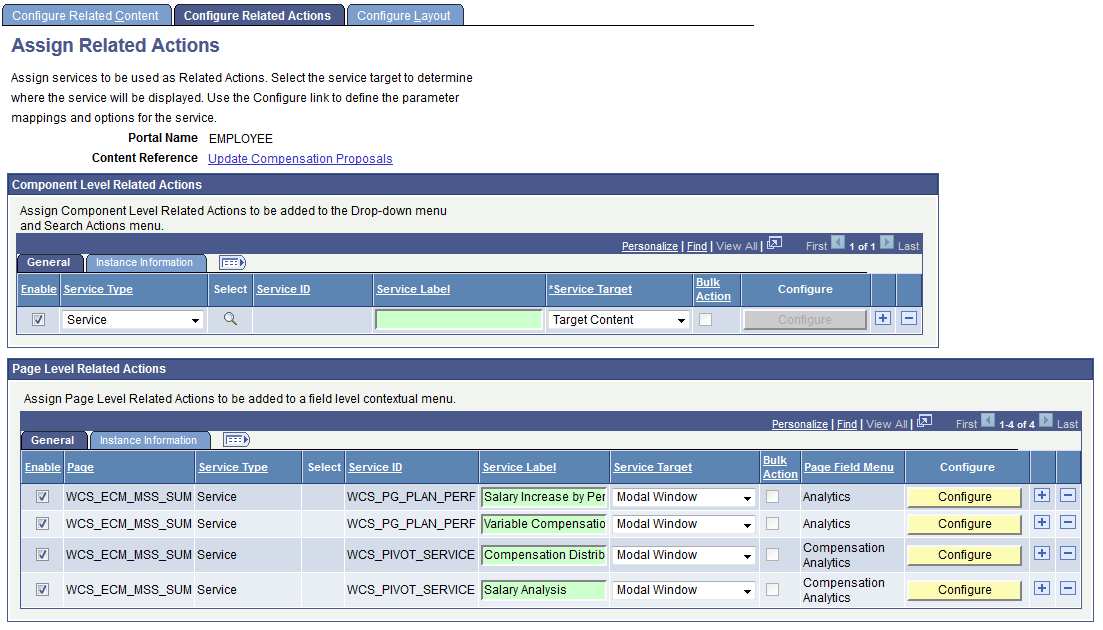 Assign Related Actions - Configure Related Actions page