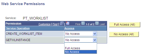 Web Service Permissions page