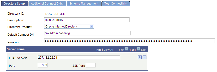 Configure Directory - Directory Setup page