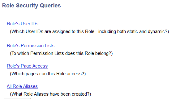Role Security Queries page
