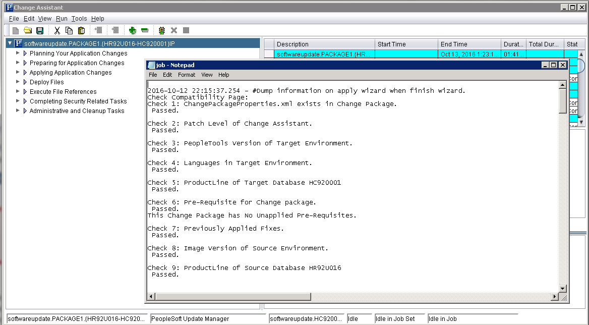 Accessing job log from Change Assistant