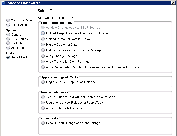 Change Assistant Wizard - Select Task page
