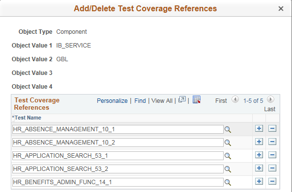 Add/Delete Test Coverage References page