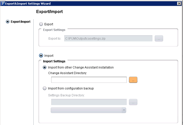 Export&amp;Import Settings Wizard - Export/Import page with Import selected