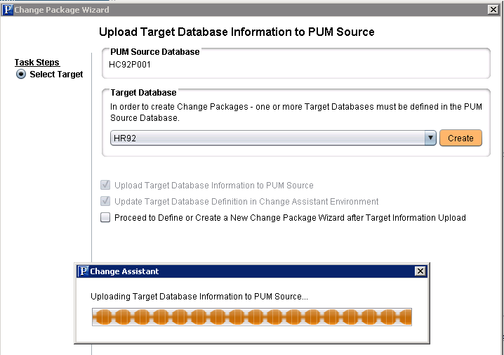Change Assistant - Upload Target Database Information to PUM Source page