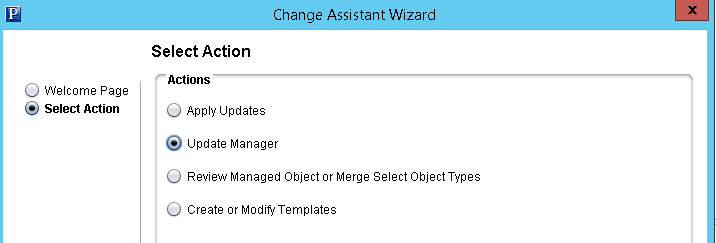 Change Assistant Wizard - Select Action page