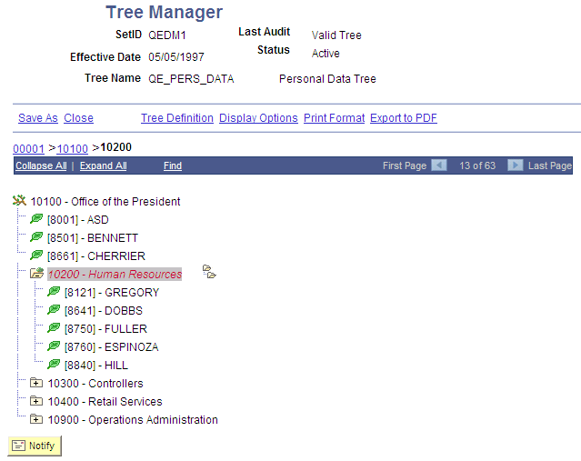 Branch 10100 - Office of the President is opened with read-only access