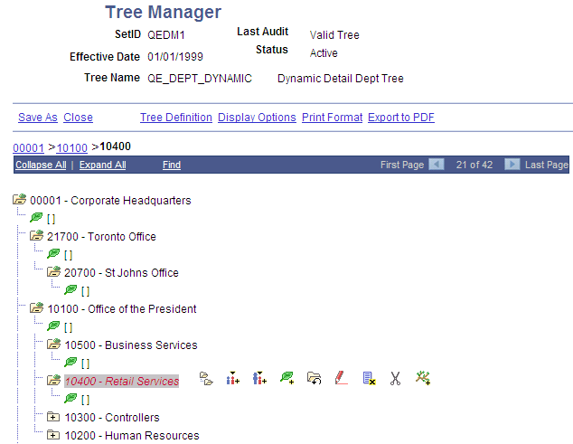 Example of a dynamic detail tree