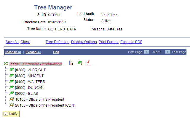 Branch 00001-Corporate Headquaters is defined with a full access