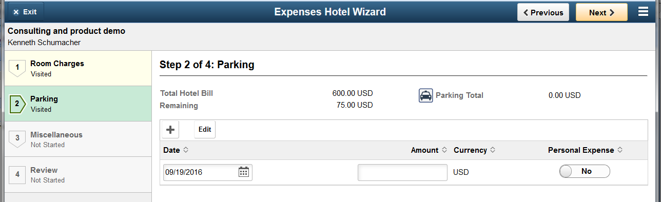 Expenses Hotel Wizard activity guide