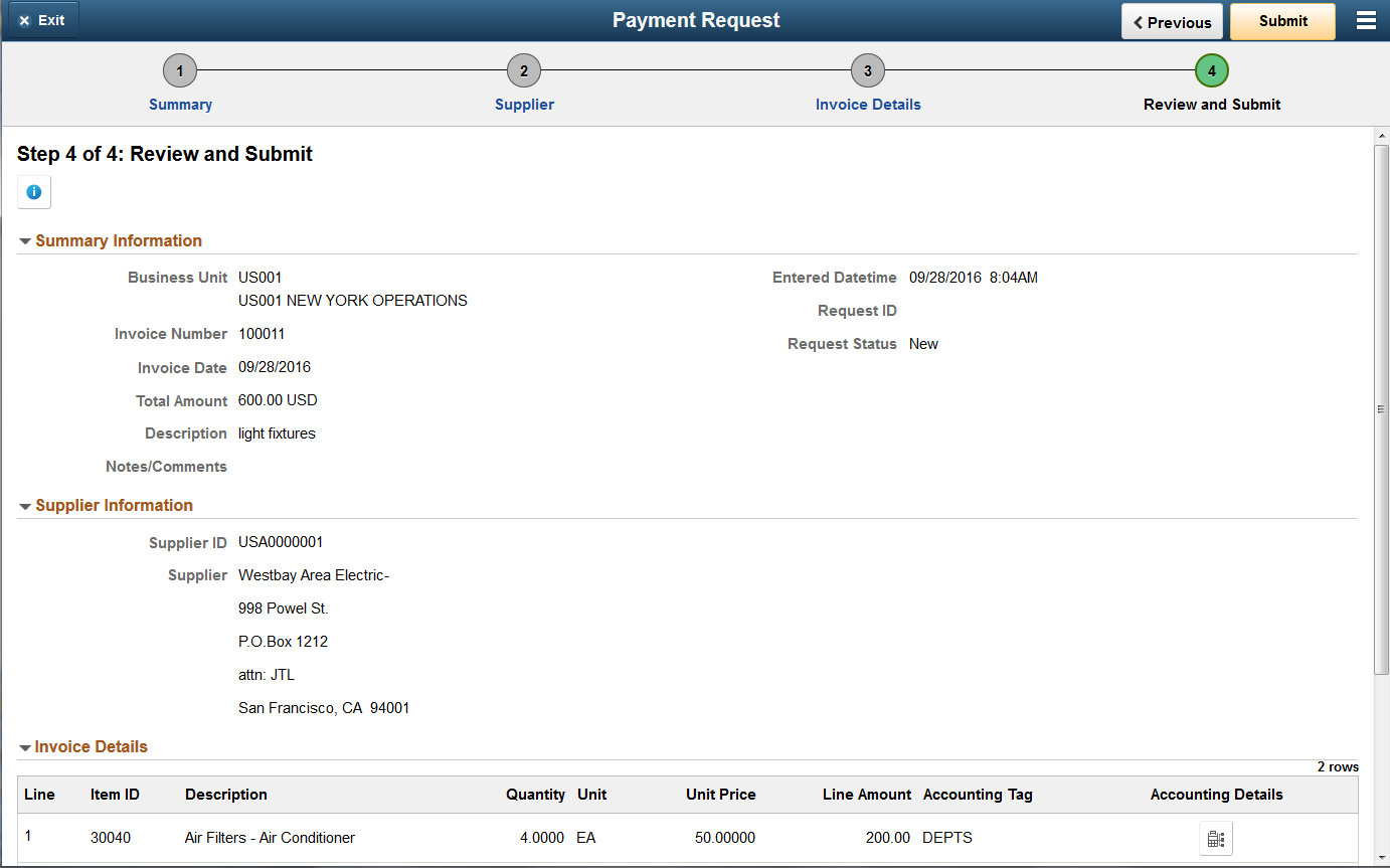 Payment Request task 4