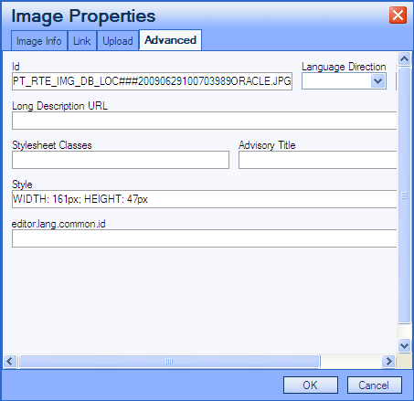 Image Properties: Advanced tab