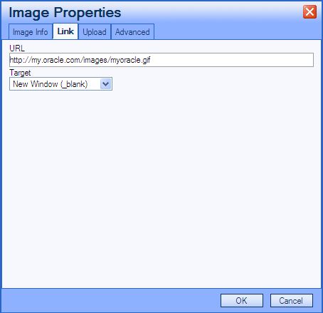 Image Properties: Link tab