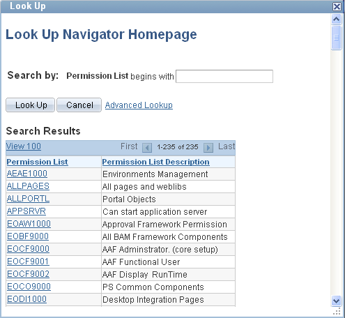 Example of a Look Up page