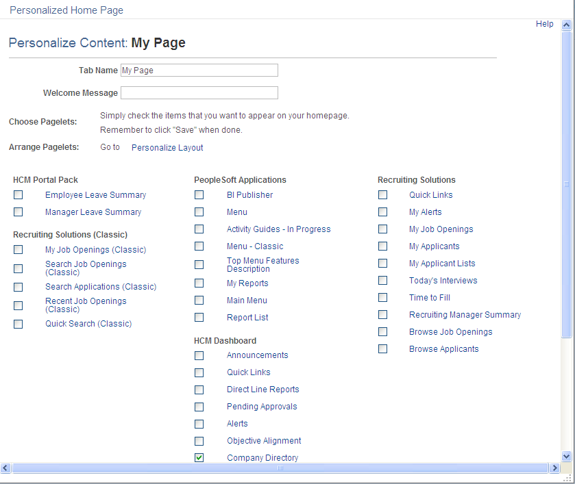 Example of a Personalize Content page