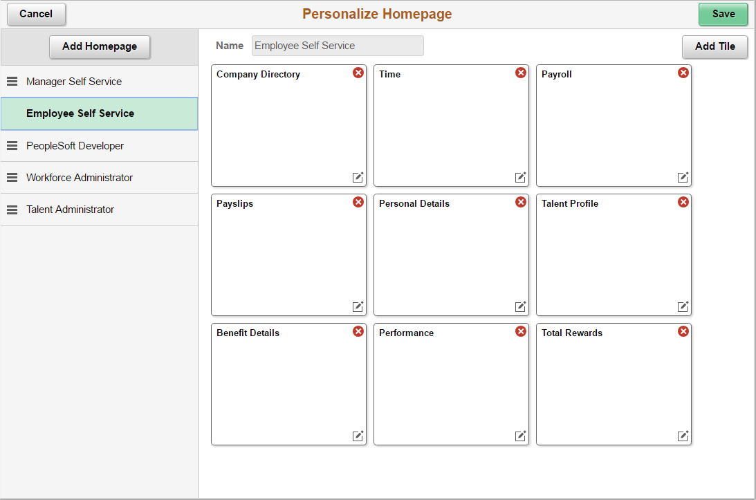 Personalize Homepage page
